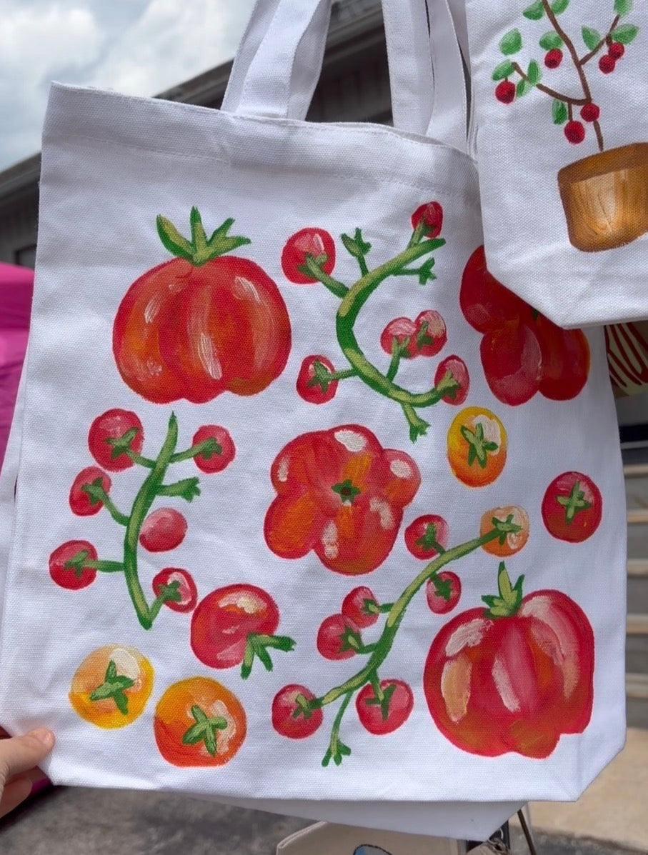 Tomato Tote - Hand Painted Large Tote Bag