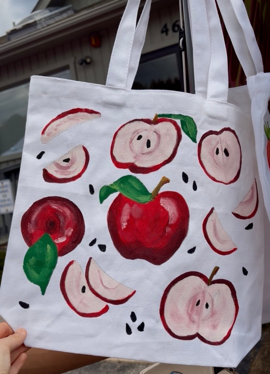 Apple Tote - Hand Painted Large Tote Bag