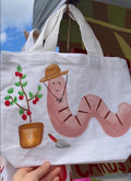 Worm Gardener Tote - Medium Hand Painted Tote Bag