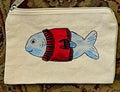 Sweater Fish Pouch - Hand Painted Small Zipper Pouch