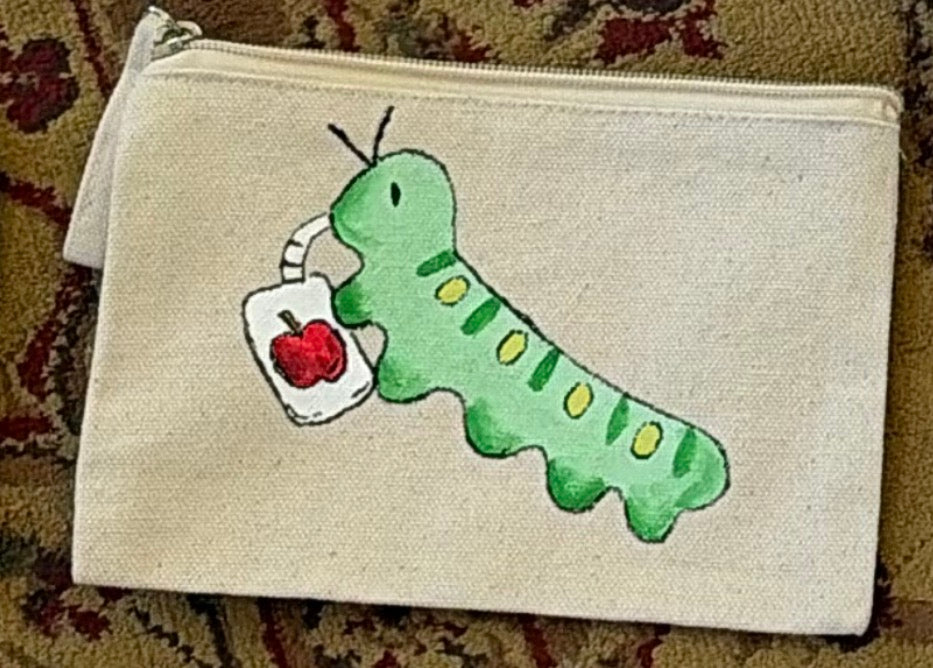 Apple Juice Caterpillar Pouch - Small Hand Painted Zipper Pouch